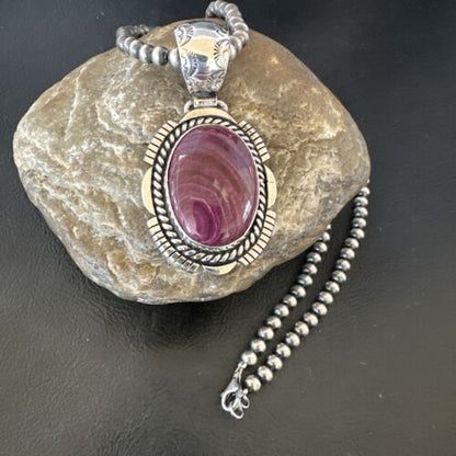 Navajo Purple Spiny Oyster Pendant | Sterling Silver | Native American Handmade Necklace | 16355