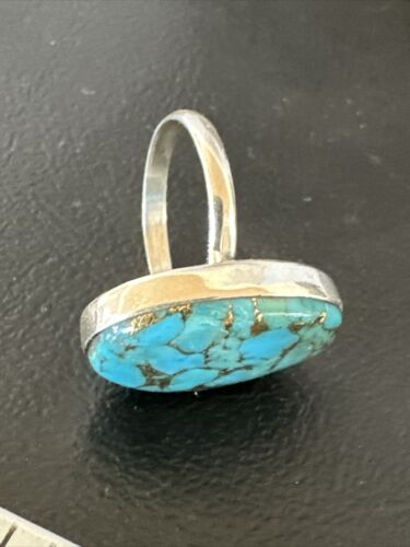 Navajo Blue Mojave Turquoise Ring | Sterling Silver | Adjustable Sz 8 | Authentic Native American Handmade | 15712