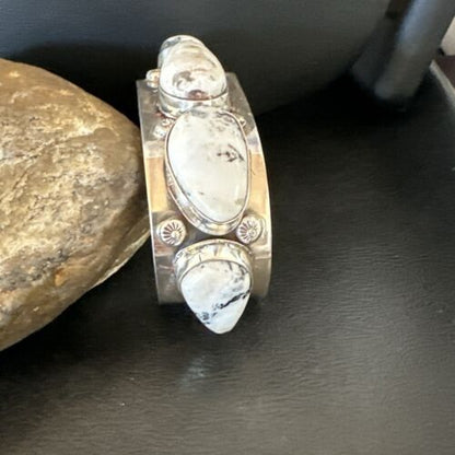 Men's Women's White Buffalo Turquoise Cuff Bracelet | Navajo Sterling Silver | Authentic Native American Handmade | 16966