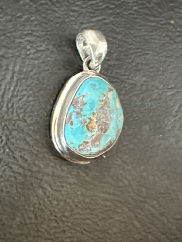 Navajo Blue Bisbee Turquoise Pendant | Sterling Silver | 1" | Authentic Native American Handmade | 17253