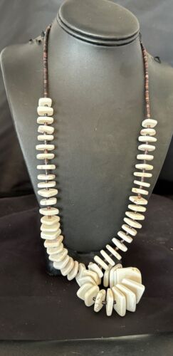 White Buffalo Turquoise Shell Heishi Sterling Silver Bead Necklace | Navajo Handmade | 27" | Authentic Native American | 17171 - Masha USA