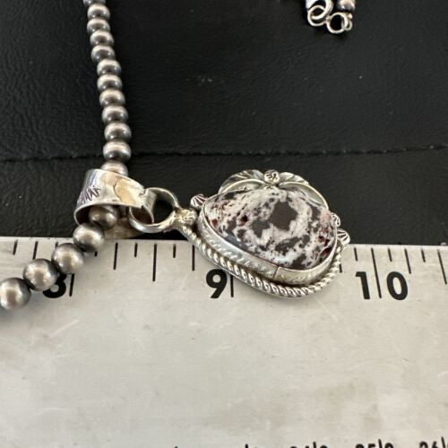 White Buffalo Turquoise Pendant | Navajo Pearls Sterling Silver Necklace 21" | Handmade Jewelry 17329