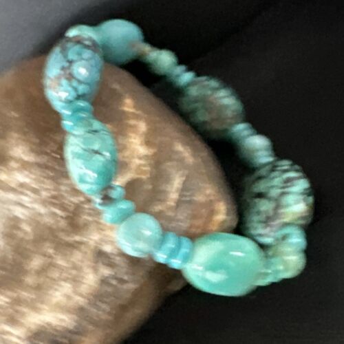 Women's Blue Turquoise Stretch Stone Bracelet | 7" | Authentic Native American Handmade | 15240