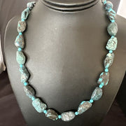 Navajo Blue Nugget Turquoise Bead Necklace | Sterling Silver Pearls | 20" | Authentic Native American Handmade | 16002