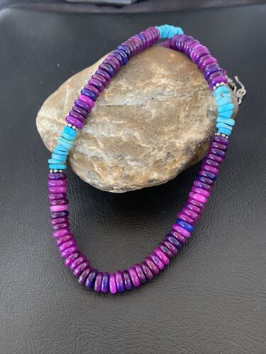 Navajo Purple Sugilite Turquoise Bead Necklace | Sterling Silver | 19" | Authentic Native American Handmade | 11918