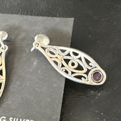 Navajo Purple Amethyst Earrings | Sterling Silver | 1" | Authentic Native American Handmade | 15354