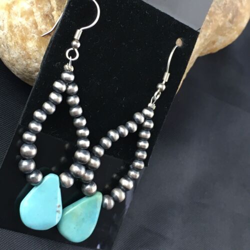 Navajo Blue Cluster Turquoise Dangle Earrings | Sterling Silver | 2" | Authentic Native American Handmade | 1983