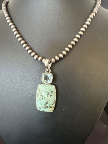 Women's Dry Creek Turquoise Topaz Pendant Necklace | Navajo Sterling Silver | 16441
