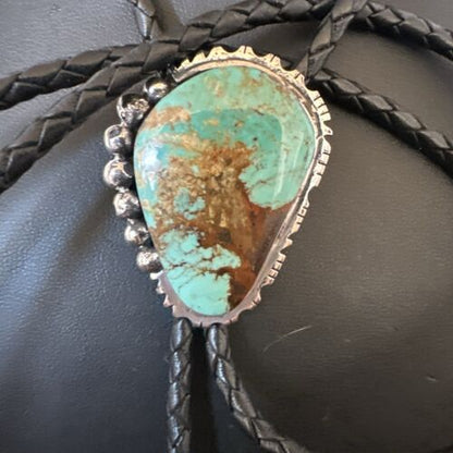 Men's Blue Turquoise #8 Bolo Tie | Navajo Sterling Silver | Authentic Native American Handmade | 16810