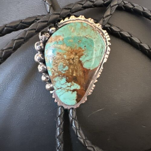 Men's Blue Turquoise #8 Bolo Tie | Navajo Sterling Silver | Authentic Native American Handmade | 16810