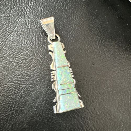 Navajo White Opal Inlay Pendant Necklace | Sterling Silver | Authentic Native American Handmade | Sf 15680 - Masha USA