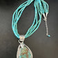 Blue Turquoise Pendant | Navajo Pearls | Sterling Silver Bead Necklace 17" | Multi-Strand | 15994