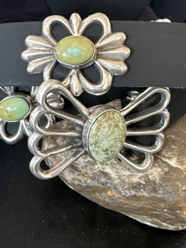 Men's Green Royston Turquoise Concho Belt | Sterling Silver Navajo Tufa | Authentic Native American Handmade | 16789
