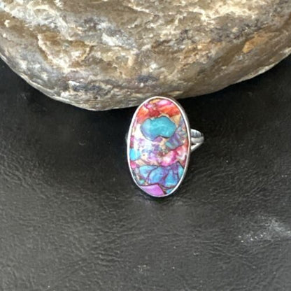 Navajo Turquoise Spiny Oyster Ring | Sterling Silver | Sz 8 | Authentic Native American Handmade | 16610