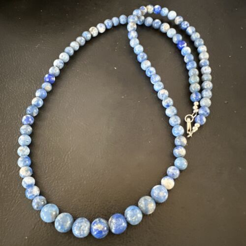 Blue Denim Lapis Graduated Navajo Sterling Silver Necklace | Authentic Native American | 22" | 16550