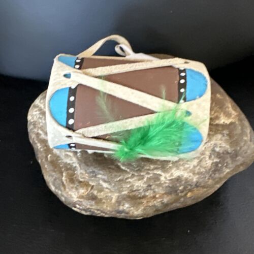 Handmade Miniature Leather Drum Car Charm | 2" Mirror Dangler | 8931