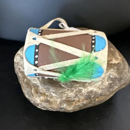 Handmade Miniature Leather Drum Car Charm | 2" Mirror Dangler | 8931