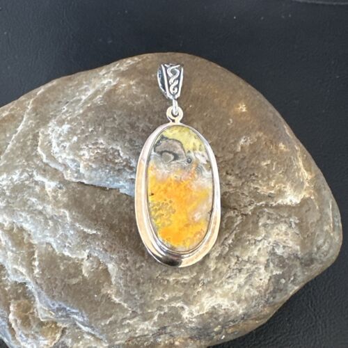 Navajo Bumblebee Jasper Pendant Necklace | Sterling Silver | Authentic Native American Handmade | 15954