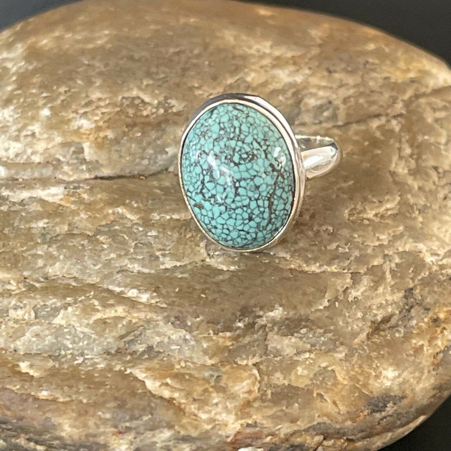 Navajo Spiderweb Blue Turquoise Ring | Sterling Silver | Sz 6.5 | Authentic Native American Handmade | 11438