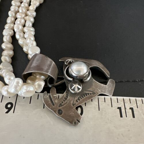 Navajo Old Pawn White Freshwater Pearl Sterling Silver Pendant Necklace | 14" Multi-Strand | 17369