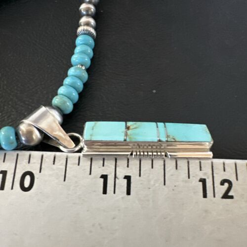 Navajo Blue Kingman Turquoise Inlay Pendant Necklace | Sterling Silver | 21" | Authentic Native American Handmade | 16930