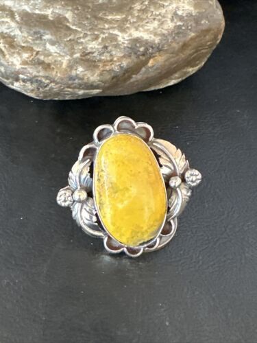 Navajo Yellow Bumble Bee Jasper Ring | Sterling Silver | Sz 9 | Authentic Native American Handmade | 14942