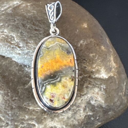 Navajo Bumblebee Jasper Pendant Necklace | Sterling Silver | Authentic Native American Handmade | 15957