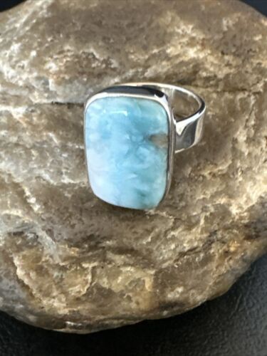 Navajo Blue Larimar Ring | Sterling Silver | Sz 8 | Authentic Native American Handmade | 17590