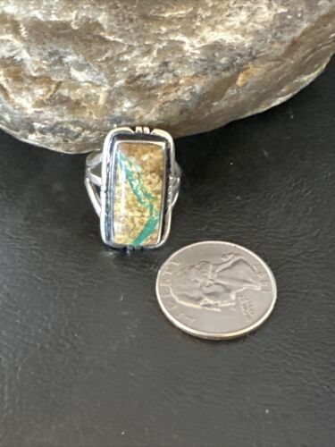 Navajo Ribbon Boulder Green Turquoise Ring | Sterling Silver | Sz 8 | Authentic Native American Handmade | 16385