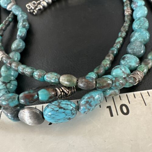 Navajo Spiderweb Turquoise Necklace | 3 Strands | Sterling Silver | 24" | Authentic Native American Handmade | 17403