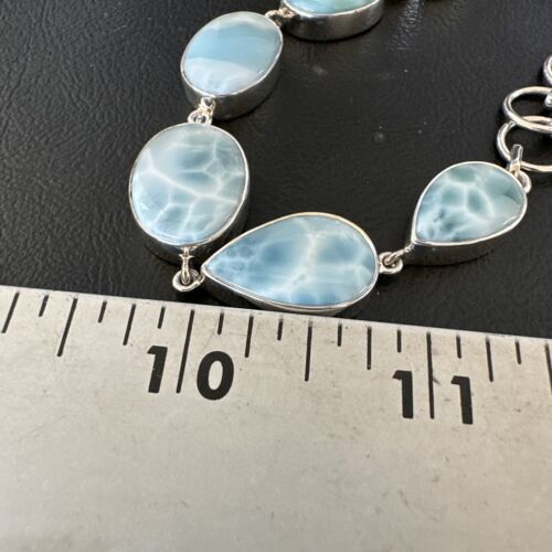 Navajo Blue Larimar Link Bracelet | Sterling Silver | 8" | Authentic Native American Handmade | 16074