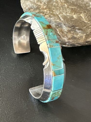 Navajo Blue Turquoise #8 Cuff Bracelet | Sterling Silver | Authentic Native American Handmade | 16899