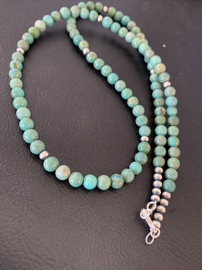 Navajo Royston Green Turquoise Necklace | Sterling Silver | Authentic Native American Handmade | 24" | 02212