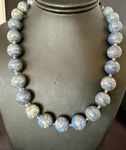 Navajo Denim Lapis Necklace | 14mm Pearls | Sterling Silver | Authentic Native American Handmade | 19" | 17549