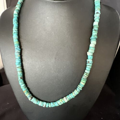 Navajo Blue Turquoise Heishi Bead Necklace | Sterling Silver | 20" | Authentic Native American Handmade | 15165