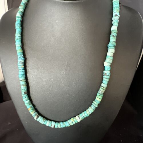 Navajo Blue Turquoise Heishi Bead Necklace | Sterling Silver | 20" | Authentic Native American Handmade | 15165