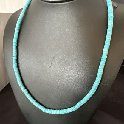 Robin's Egg Blue Turquoise Heishi Bead Necklace | 20" | Sterling Silver | 17374 - Masha USA
