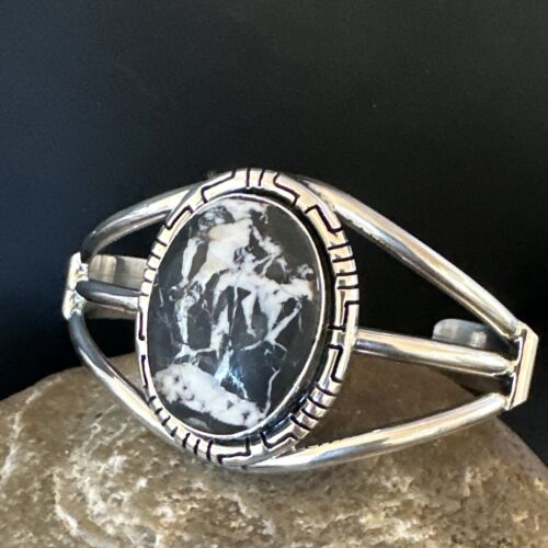White Buffalo Turquoise Cuff Bracelet | Navajo Sterling Silver | Authentic Native American Handmade | 16250