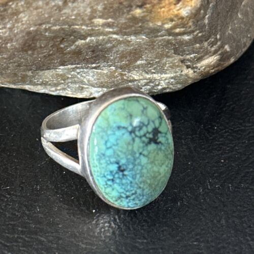 Navajo Green Turquoise Ring | Sterling Silver | Sz 8 | Authentic Native American Handmade | 14751