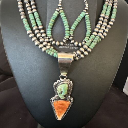 Navajo Royston Turquoise Spiny Pendant Set | Authentic Native American Sterling Silver | 3" | Handmade | 16813
