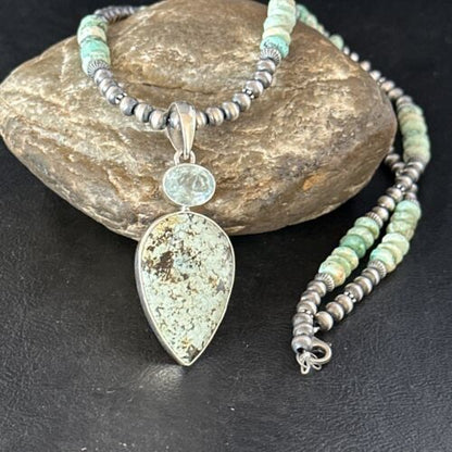 Navajo Green Turquoise Pendant Necklace | Sterling Silver | 21" | Authentic Native American Handmade | 14473