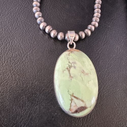 Navajo Green Gaspeite Pendant Necklace | Sterling Silver | Authentic Native American Handmade | 15487