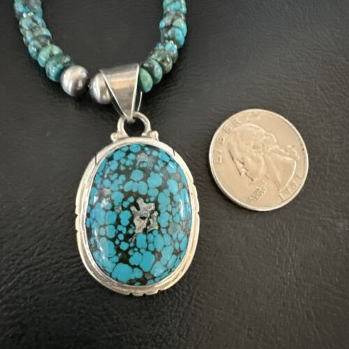 Navajo Men's Blue Spiderweb Turquoise Pendant Necklace | Sterling Silver | 17081