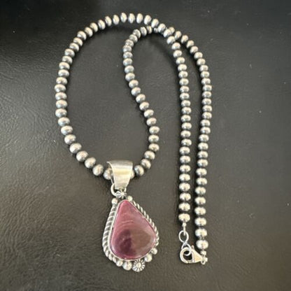 Navajo Purple Spiny Oyster Pendant with Pearls | Sterling Silver Necklace | Authentic Native American Handmade | 16058 - Masha USA