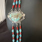 Navajo Blue Turquoise 3-Strand Coral Pendant Necklace | Sterling Silver | Authentic Native American Handmade | 15516