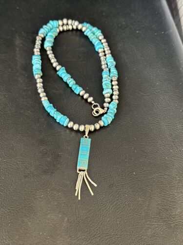 Navajo Kingman Turquoise Pendant Necklace | Sterling Silver | Native American Handmade | 14827