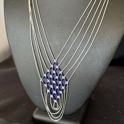 Crisscross Blue Lapis Heishi Necklace | 5 Strand Liquid Sterling Silver | 22" | 15882
