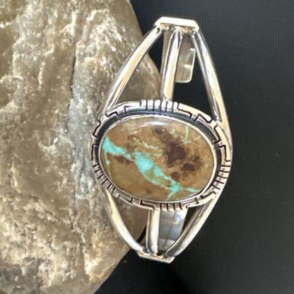 Navajo Green Boulder Turquoise Cuff Bracelet | Sterling Silver | Authentic Native American Handmade | 16244