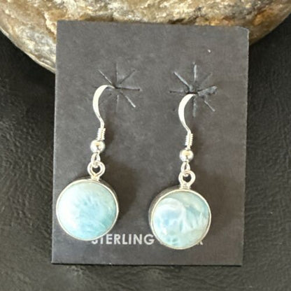 Navajo Blue Larimar Dangle Earrings | Sterling Silver | Authentic Native American Handmade | 17561