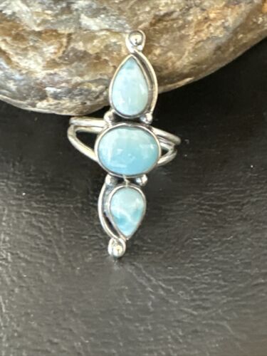 Navajo Women's Cluster Blue Larimar Multi-Stone Ring | Authentic Native American Sterling Silver | Sz 7 | 16162